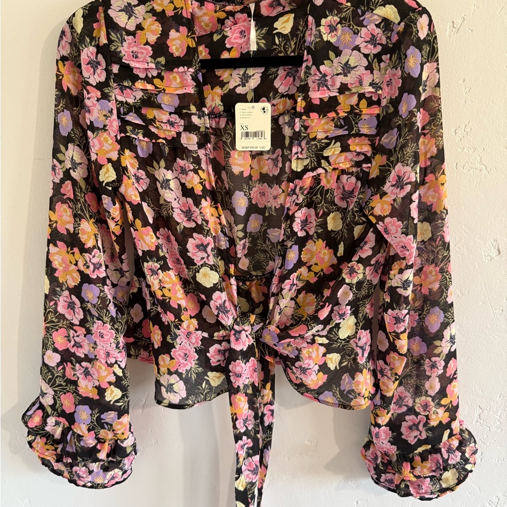 NWT Free People - Maybel Floral Sheer Tie-Front Blouse XS
